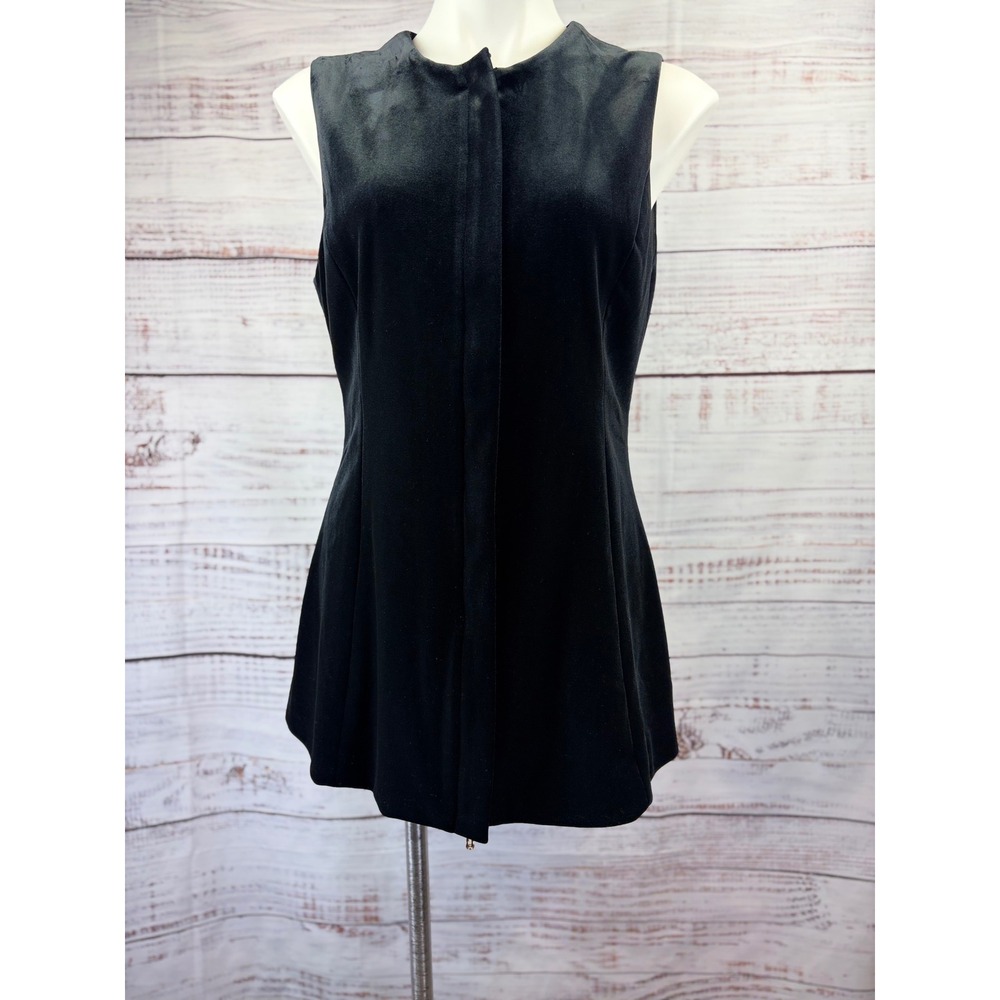 Tuckernuck Black Velvet Sleeveless Tunic Top Dress Full Gold Zipper Front Size M